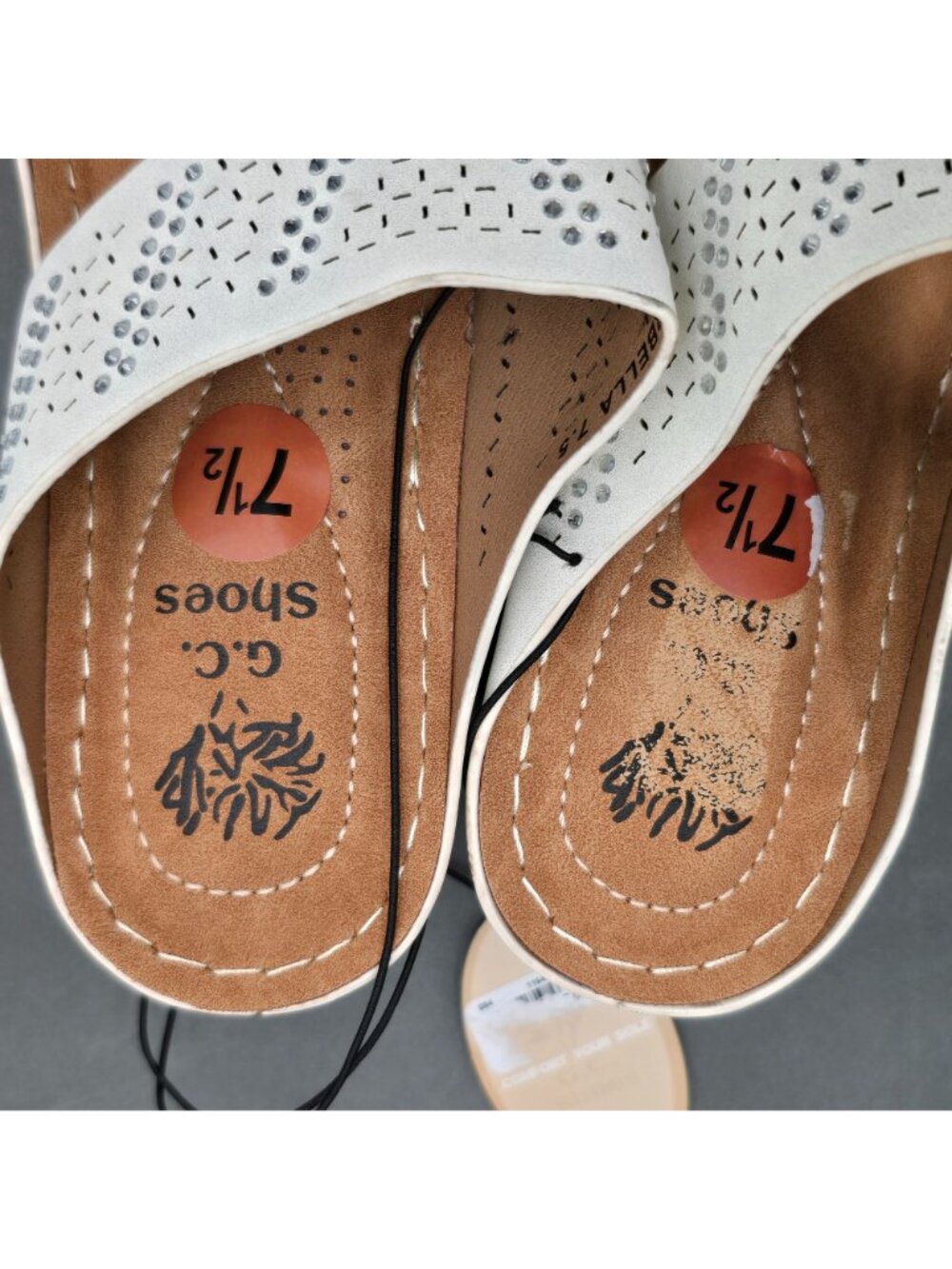 G.C. Shoes Marbella Wedge Sandals Size 7.5 White Rhinestone Studded Slides - Picture 5 of 9